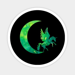 Green Crescent Moon and Unicorn Magnet